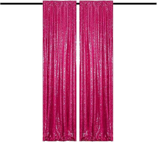 Fuchsia Sequin Curtains 2FTx8FT 2 Sequin Backdrop Curtains Panels Sparkly Background Drapes for Party Birthday Weeding Decor