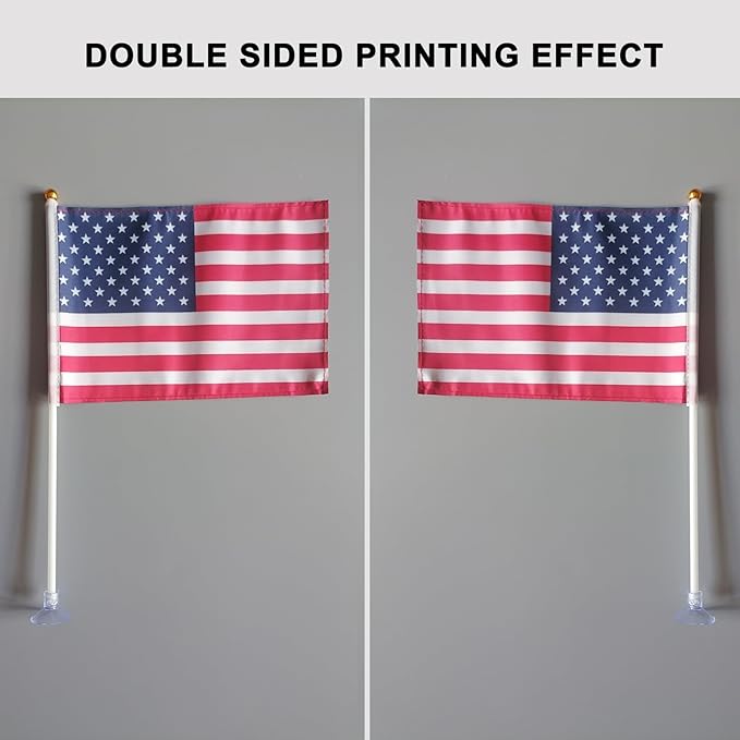 American Mini Flags with Suction Cup Handheld US Small Flags for Office Store Party Gardens Yards (double sided (set of 10))