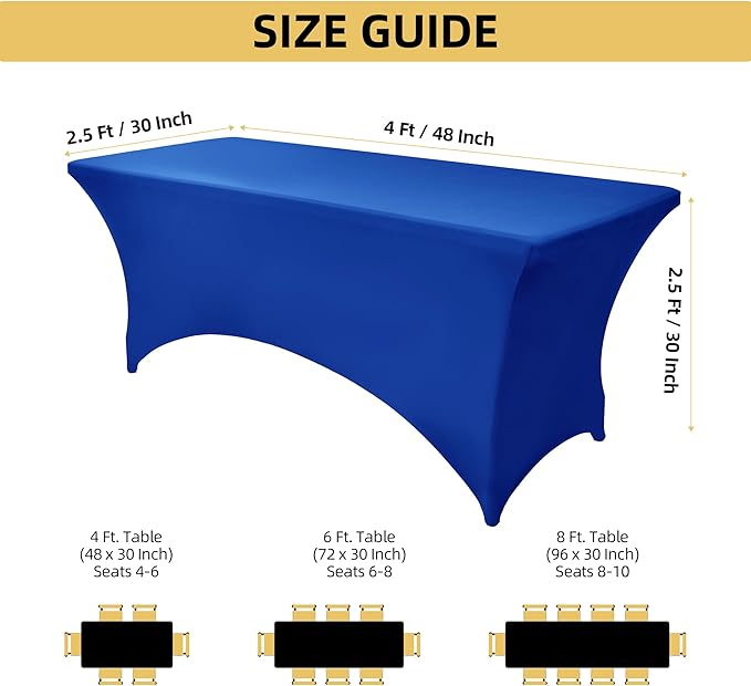 2-Pack 4ft Spandex Table Covers for Rectangular Folding Tables - Wrinkle Resistant Stretch Tight Table Cloths - Ultimate Fitted Table Protector for Parties, Banquet, and Wedding