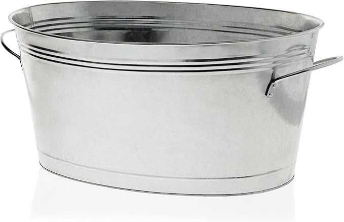 True Galvanized Tub, Large Ice Buckets for Parties, Beverage Cooler for Beer, Wine, Soda, Bottled Water, Rustic Beverage Tub, Drink Bucket for Indoor & Outdoor Party, 6.3 Gal (23.8 Liters), Set of 1