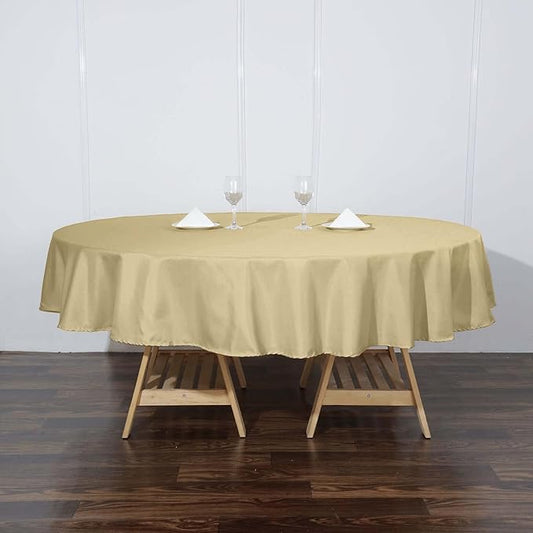 Efavormart Round Tablecloth, 90 Inch Stain & Wrinkle Resistant Washable Table Cloth, Decorative Polyester Fabric Table Cover for Banquet, Wedding, Dining- Champagne