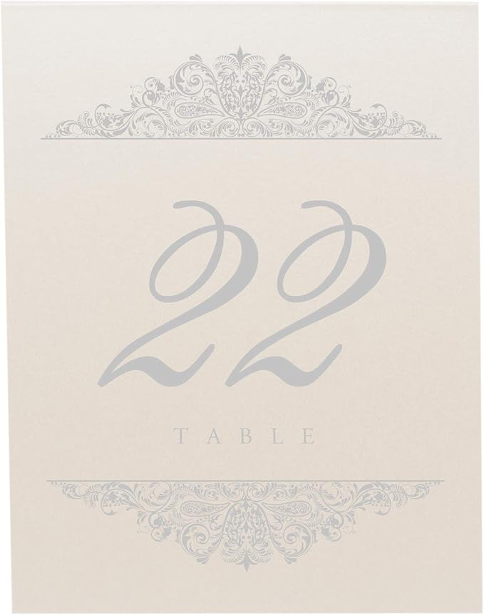 Paisley Wedding Table Numbers (Select Color/Quantity), Champagne, Silver, 1-175, Double Sided, Tent or Use in a Stand, Great for Parties & Restaurants - Made in the USA