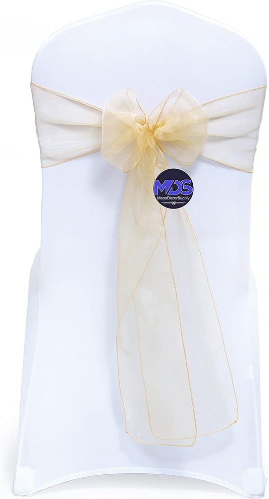 MDS Pack of 150 PCS Organza Chair Sashes Wider Dining Chair Bows Ribbon Tie Back for Wedding Party Birthday Bridal Shower Reception Event Banquet Home Chair Cover Decoration - Beige