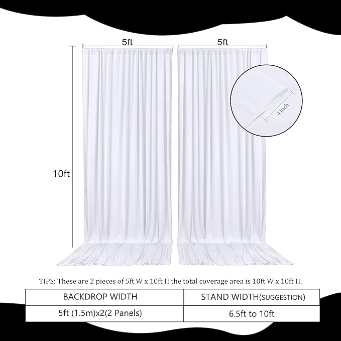 2 Panels White Backdrop Curtain, 10 x 10 Feet Background Curtains for Parties, Weddings, Baby Showers, Bachelorette Halloween, Christmas Birthday Party Photoshoot Backdrop Curtains Decorations