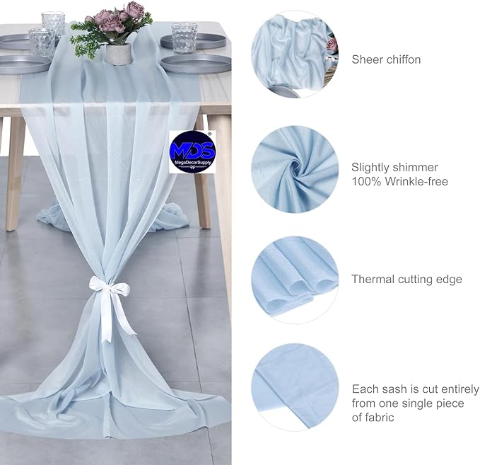 MDS Halloween Chiffon Table Runner - 12 Pack, 29 x 170 Inches, 14ft Each - Sheer Spooky Table Runners for Haunted House Parties, Trick-or-Treat Tables, Witchy Décor, Wedding & Events - Baby Blue