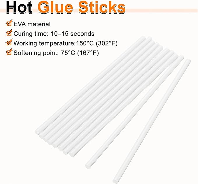HARFINGTON 10pcs Hot Glue Sticks 0.28" Dia x 3.94" Long EVA Mini Hot Melt Adhesive Glue Stick for Hot Melt Gun Wood Plastic Glass Flowers Fabrics Foam, White