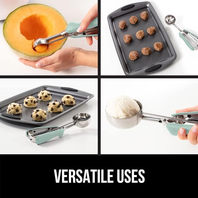 GORILLA GRIP Stainless Steel Cookie Scoop for Baking, 3 TBSP, Multipurpose Melon Baller, Meatball Spring Scoops, Perfect Portion Sizes, Easy Food Release, Scooper Size 20, BPA-Free Kitchen Tool, Mint