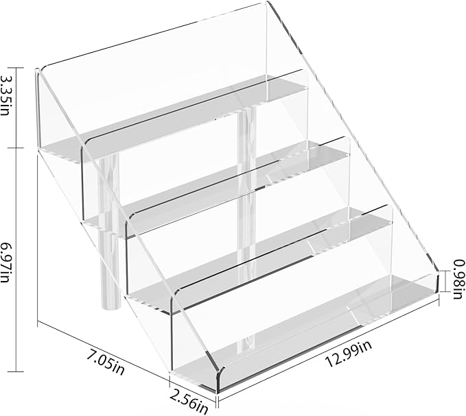 PecMuikee Greeting Card Display, 4 Tiers Clear Acrylic Sticker Display Stand for Vendors Retail, Display Photo Stand for Counter Tabletop Display Supplies, 1 Set