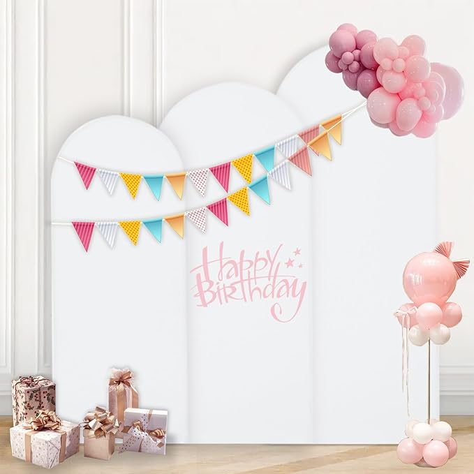 WEERRW White Arch Backdrop Cover Ballon Arch Stand Covers Set of 3 Spandex Fitted Round Top Chiara Stretchy Backdrop for Wedding Birthday Party Decoration(6FT, 6.6FT, 7.2FT)