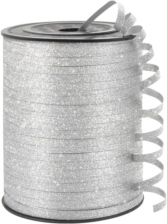 KMER LIFE Silvery Glitter Curling Ribbon, 1/5" Wide x 500 Yards Christmas Curling Ribbons for Gift Wrapping, Party Decoration, Balloon String, Crafting, Balloon Ribbons for Florist Flower (1 Roll)