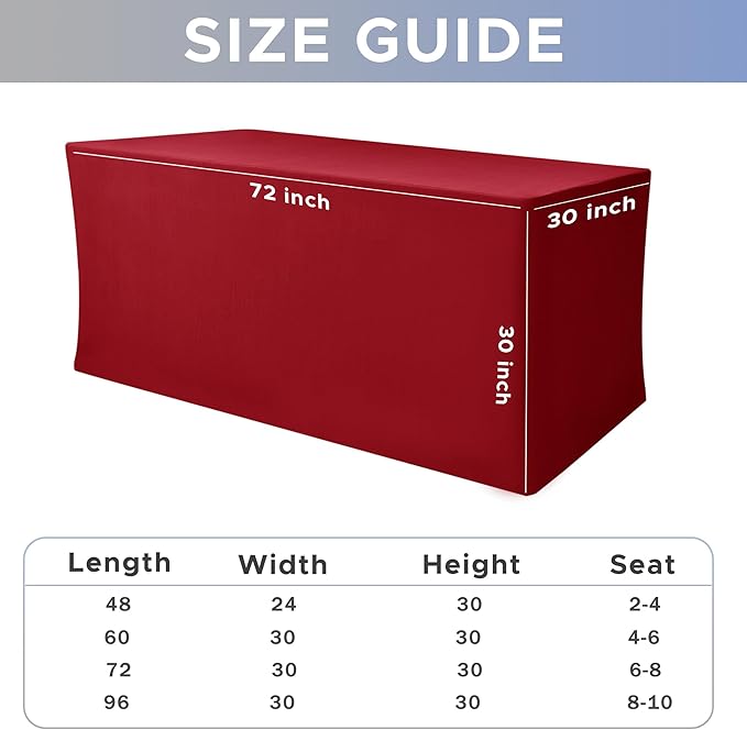 Nasitos Spandex Fitted Tablecloths for 6 Foot Tables - 72 x 30 Inch - 2 Pack Red Stretch Table Clothes, Wrinkle Resistant Rectangle Table Covers for Parties, Trade Show, Craft Show, Birthday