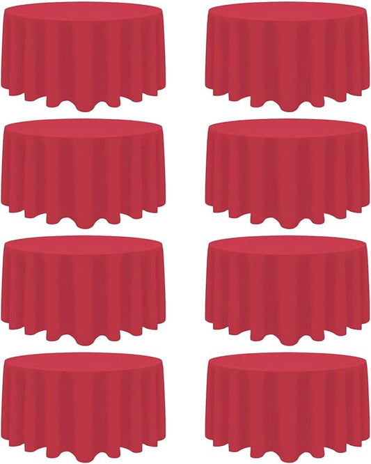 8 Pack Red Round Tablecloth 90 Inch Red Table Cloth Stain and Wrinkle Resistant Reusable and Washable Polyester Fabric Table Covers for Buffet Wedding Party and Banquet