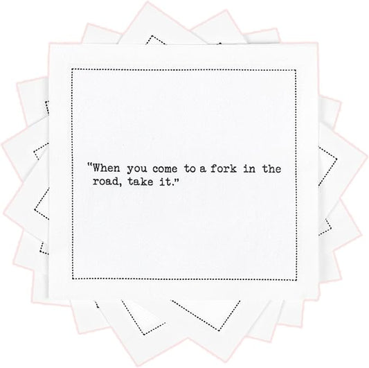 Five Star Napkins White Cocktail Napkins – 50 Luxury Cotton Disposable Cocktail Party Napkins with Quotes – 4.5" x 4.5" for Home Bars, Game Nights, Beverages, Birthdays, Weddings & Holidays