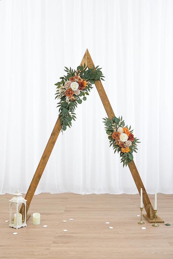 Artificial Flower Swag Set of 2 for Wedding Welcome Signs Floral Decorations, Burnt Orange Wedding Arch Flowers for Wedding Ceremony