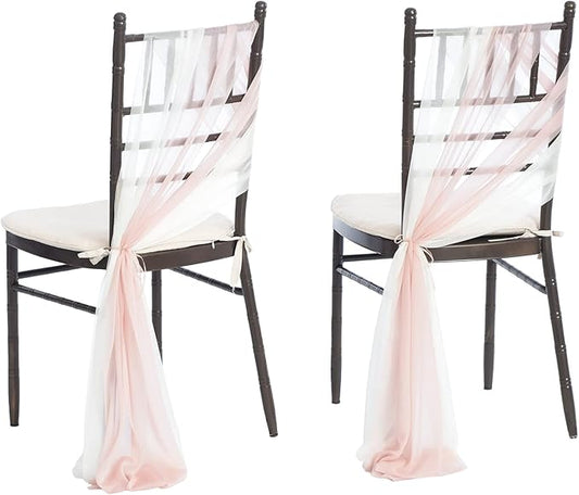 Ling's moment Wedding Chair Sashes Cover Aisle Decorations Draping Fabric Wrinkle-Free with Tie 16 Pcs Blush Pink & White for Party Ceremony Reception Floral Arrangement Banquet Outdoor Decor