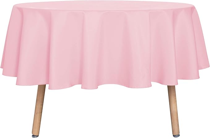 sancua Round Tablecloth - 80 Inch - Water Resistant Spill Proof Washable Polyester Table Cloth Decorative Fabric Table Cover for Dining Tables, Buffet Parties and Camping, Pink