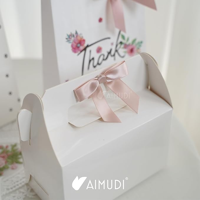 AIMUDI 5 Colors Dusty Rose Bows 2.5" Pink Satin Twist Tie Bows for Gift Wrapping Premade Satin Bows for Making Crafts Treat Bag Baby Shower Birthday Party Wedding Decoration, 50 PCs