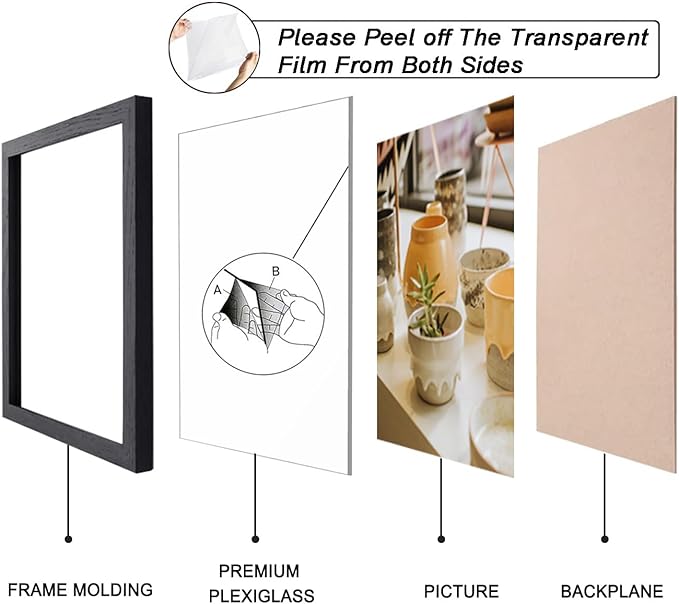 KTKDE A4 Picture Frame in Black -8.27x11.69 Poster Frames,Certificates Documents Frames with Shatter Resistant Glass -Modern Style Wood Composite Frame for Wall or Table top best gift