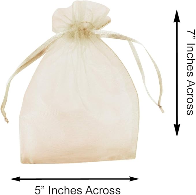 Super Z Outlet 100 Pack 5x7 Inch Mini Sheer Drawstring Organza Transparent Bags Jewelry Sack Pouches for Wedding, Party Decorations, Arts & Crafts Gifts (Ivory)