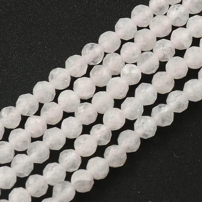 Song Xi 90pcs 4mm White Moonstone Faceted Round Loose Stone Beads for Bracelet Jewelry Making, DIY Christmas