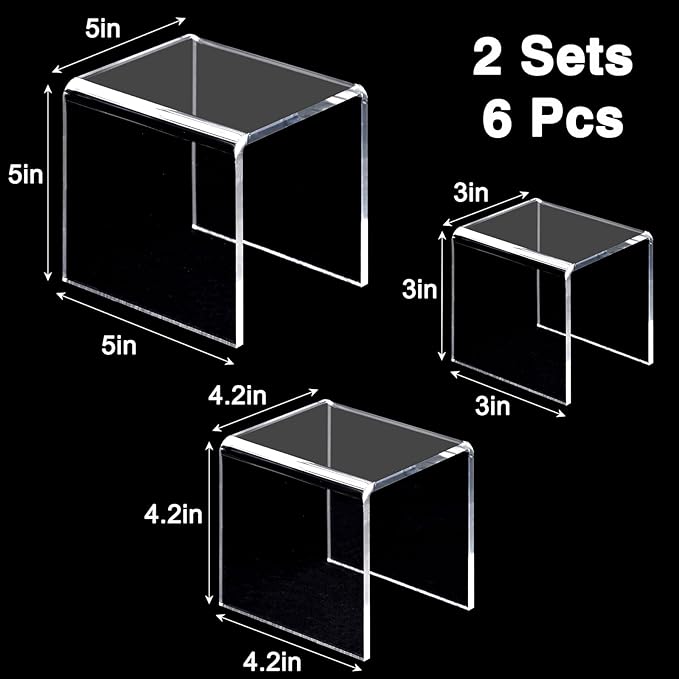 Fixwal 2 Set Acrylic Display Risers Cupcake Stands Clear Dessert Table Display Set, Display Shelf for Funko POP Figures-3"x4"x5"