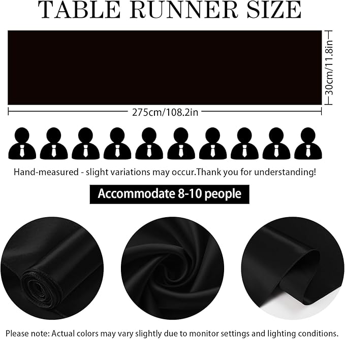 SHEJIZE 2 Pack Black Satin Table Runner 12x108 Inches Long, Bright Silky Smooth Satin Table Runner Table Decor for Wedding Banquet Christmas Prom Event Birthday Party