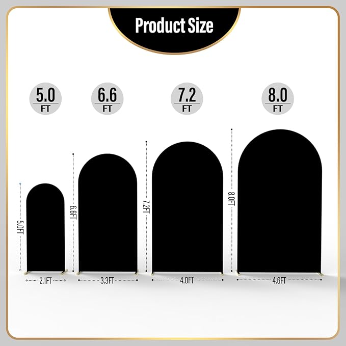 LEBENGURU Upgraded 6FT Wedding Arch Cover, Black Spandex Fitted Arch Backdrop Cover, Round Top Chiara Stand Covers for Birthday Party Baby Shower Banquet Balloon Décor