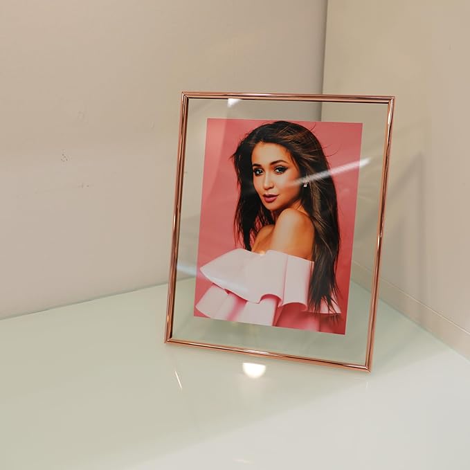 Heart Frame, 8"x10", Rose Gold Floating Frame with Romantic Heart Stand, For Picture 7x9, 6x8, 5x7, Classy For Wedding, Anniversary, Birthday
