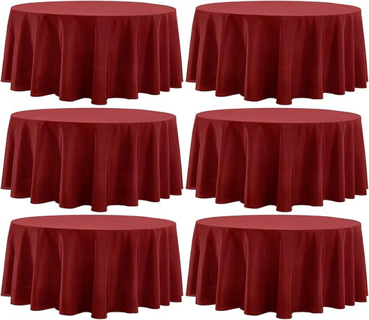 Round Tablecloth 120 Inch Tablecloth 6 Pack Red Table Cloths Washable Decorative Linen Polyester TableClothes Cover for Dining Table Banquets Buffet Parties and Wedding
