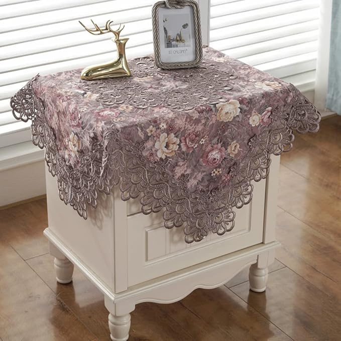 vctops Damask Lace Patchwork Tablecloth Luxury Square Small Table Cover Elegant Floral Embroidered Lace Table Cloth for Party Kitchen Dinning Picnic Decoration (Type F,32"x32")