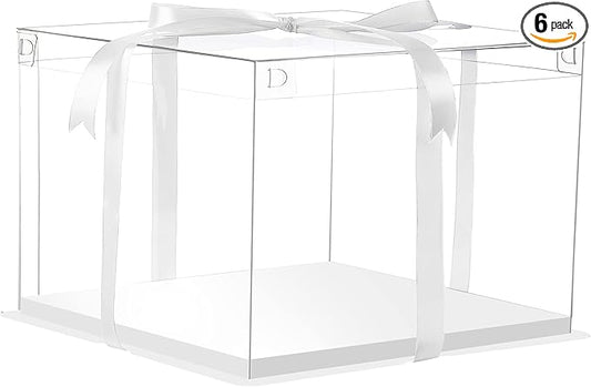 12X12X7inch Clear cake Boxes,Cake Carrier,Disposable Cake Containers, Large Cake box with Ribbon, Ideal for Large 10and 12Inch Cake carry,transparent cake box for birthday Party wedding -White