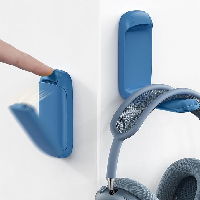 Lamicall Headphone Stand, Sticky Headset Holder - Foldable Headphone Holder Hook Mount, Adhesive Headset Hanger Clip Under Desk, Earphone Clamp for Airpods Max, HyperX, Sennheiser, Blue