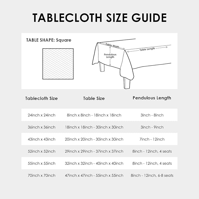 Small Square Black Tablecloth 24 x 24 Inch Polyester Fabric Washable Table Cover Decorative Wrinkle Resistant Solid Color Table Cloth for Nightstand Party Wedding Camping