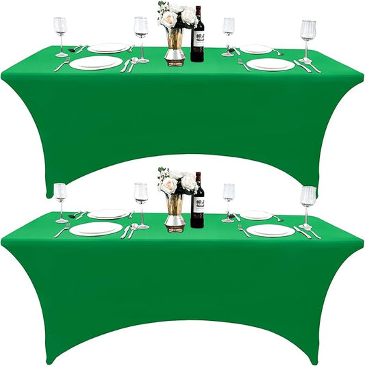 2-Pack 6ft Spandex Table Covers for Rectangle Standard Folding Tables - Wrinkle Resistant Stretch Tablecloths - Ultimate Fitted Table Protector for Parties, Trade Shows, Banquet