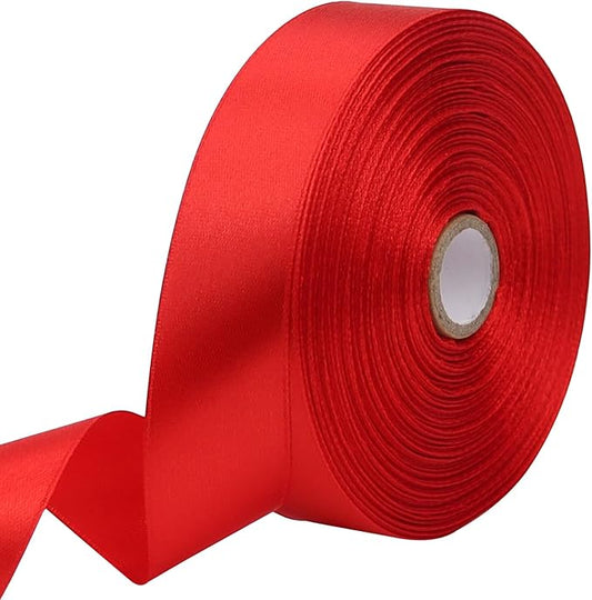 Red Solid Satin Ribbon 1 Inch 50 Yards Solid Polyester Fabric Ribbon for Gift Wrapping Wedding Christmas Baby Shower Birthday Party Decoration Handmade Immortal Flower Craft