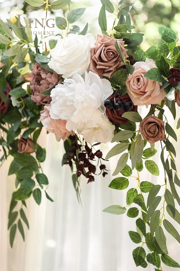 Ling's Moment 6.5FT Backdrop Floral Garland, Spring Artificial Wedding Arch Flowers Pink Decor, Blush Ceremony Reception Hanging Dusty Rose Arbor Arrangement Outdoor Party Swag Home Garden Decorations