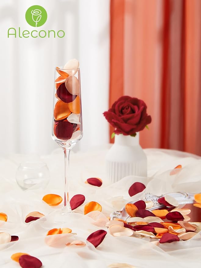 Alecono 𝟲𝟬𝟬𝙋𝙘𝙨 Silk Rose Petals, Faux Rose Flower Petals Bulk for Wedding Flower Girl, Fall Orange Fake Silk Petals Artificial Flower Petals for Bridal Shower