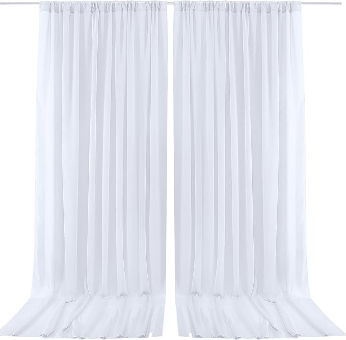 PARTISKY 10x10ft White Chiffon Sheer Backdrop Curtains (2 Panels 5x10ft Each) -Wrinkle-Free Drapes for Wedding, Birthday Party & Photography Stage Decor