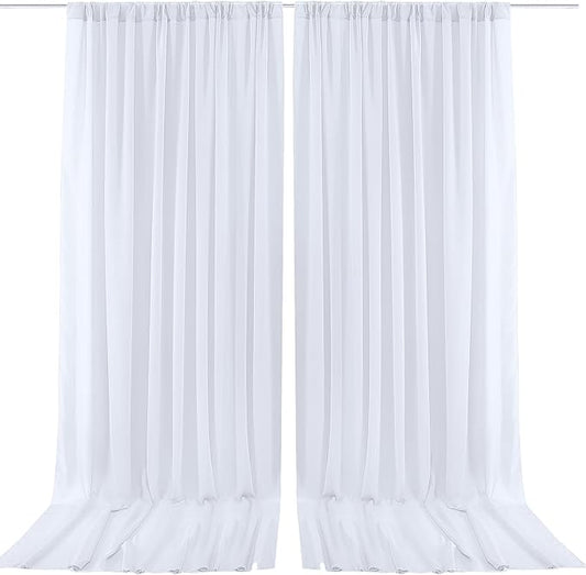 PARTISKY 10x10ft White Chiffon Sheer Backdrop Curtains (2 Panels 5x10ft Each) -Wrinkle-Free Drapes for Wedding, Birthday Party & Photography Stage Decor