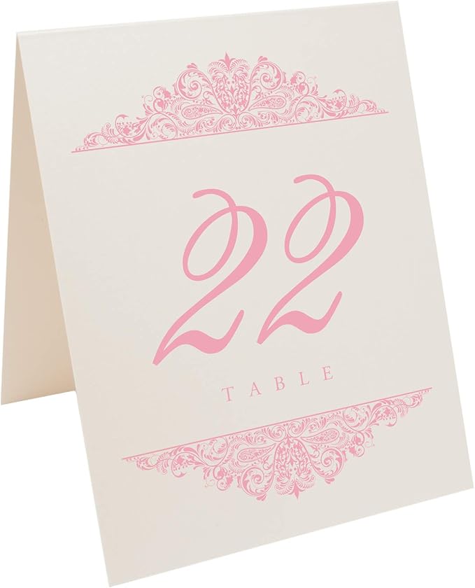 Paisley Wedding Table Numbers (Select Color/Quantity), Champagne, Pink, 1-35, Double Sided, Tent or Use in a Stand, Great for Parties & Restaurants - Made in the USA