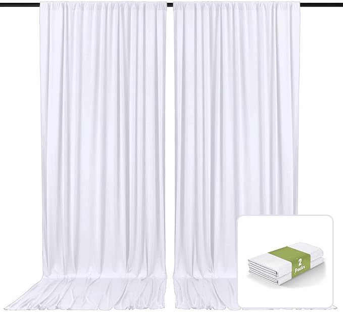 2 Panels White Backdrop Curtain, 10 x 10 Feet Background Curtains for Parties, Weddings, Baby Showers, Bachelorette Halloween, Christmas Birthday Party Photoshoot Backdrop Curtains Decorations
