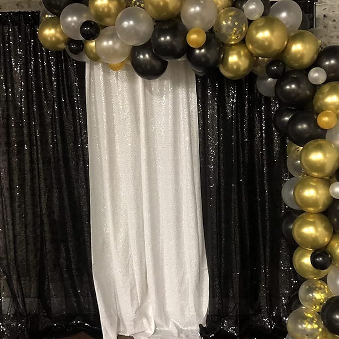 SquarePie Sequin Backdrop Curtain White 2FTx8FT 2 Panels Background for Wedding Party