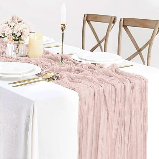 Dusty Pink Table Runner Cheese Cloth 10ft Gauze Runner Boho Cheesecloths Table Runner for Wedding Bridal Shower Birthday Sheer Fall Thanksgiving Boho Table Decoration