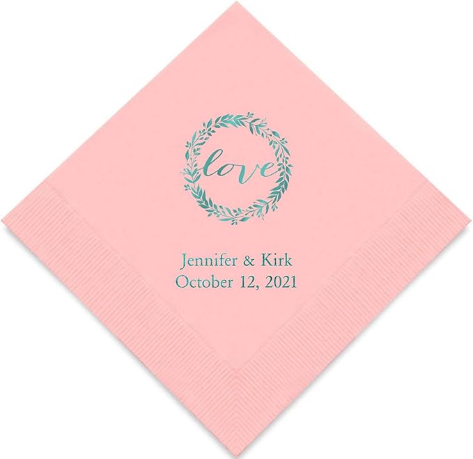 Weddingstar Personalized Printed Paper Napkins 3-Ply 50 Pack - Cocktail Classic Pink
