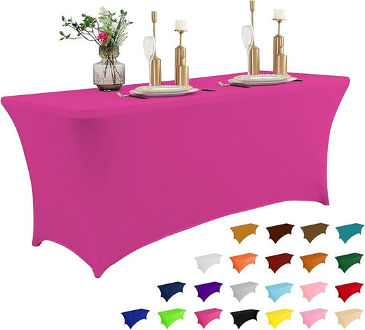 IVAPUPU 6FT Table Cloth for Rectangular Fitted Events Stretch Fuchsia Table Covers Washable Cover Spandex Tablecloth Protector for Party, Wedding, Cocktail, Banquet, Festival