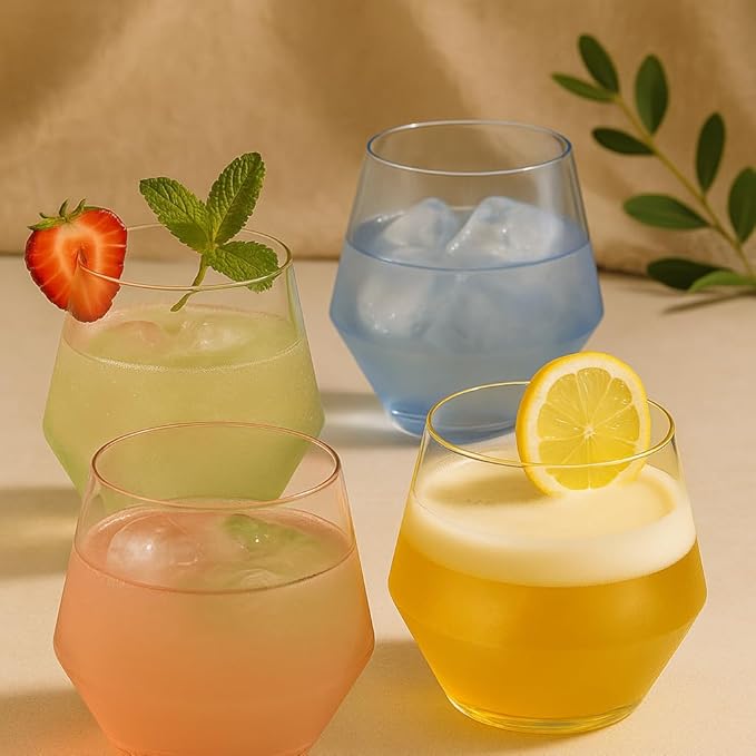 40 count Diamond Unbreakable Stemless Plastic Wine Champagne Whiskey Glasses Elegant Durable Disposable Indoor Outdoor Ideal for Home, Office, Bars, Wedding, 12 Ounce Cups Gold Rim (Color Collection)
