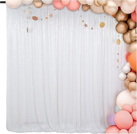 ShiDianYi 8 X 8, White Sequin Backdrop, Sparkling Photography Prop for Party & Wedding