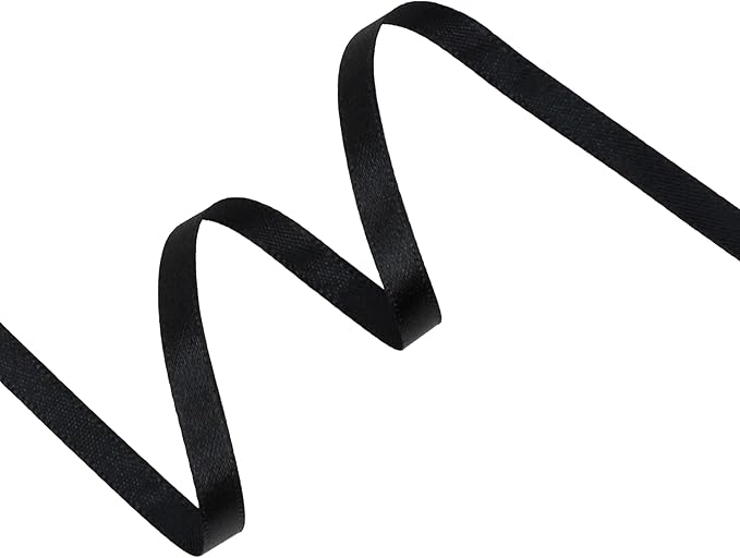Black Satin Ribbon 1/4 inch X Continuous 25 Yards, Single Face Polyester Ribbon Perfect for Gift Wrapping, Flower Bouquet, Wedding Decor, Crafts, Bow Making, Sewing and More