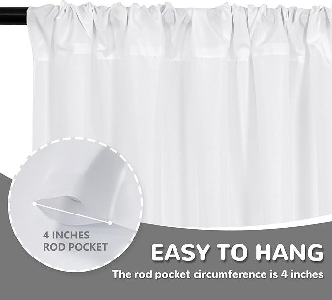 MEETSKY 10 feet x 10 feet White Backdrop Curtain for Parties Wedding Decor- White Photography Rod Pocket Backdrop Drapes Polyester Fabric Curtain for Birthday Holiday Party, 5ft x 10ft, 2 Panels