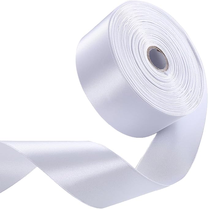 1-1/2 Inch White Satin Ribbon 50 Yards Solid Fabric Ribbons for Gift Wrapping, Crafts, Floral Arrangements, Wedding, Party, Holiday and Home Decor